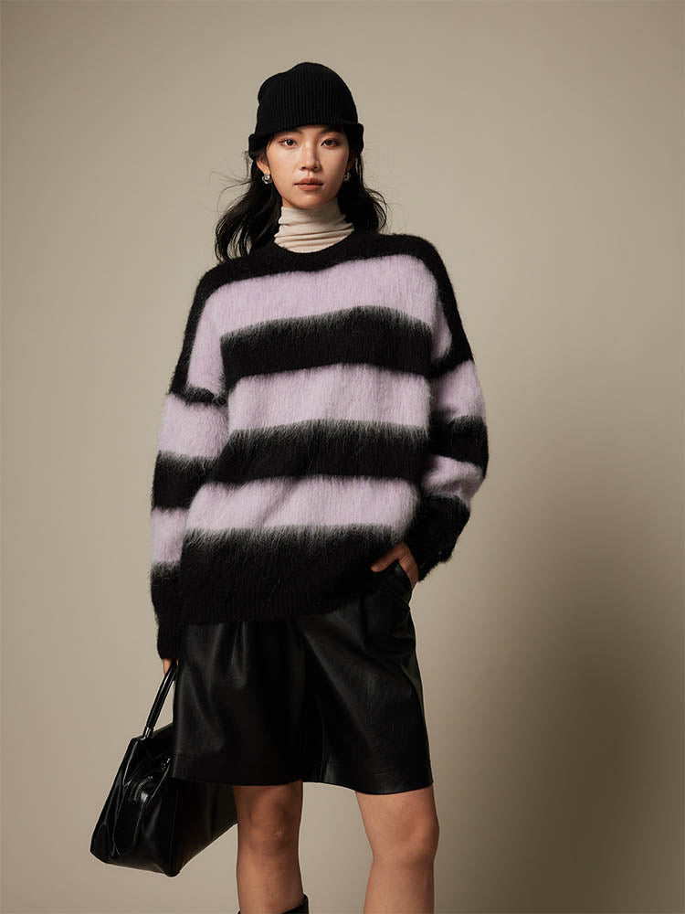 Striped Lazy Contrast Color Alpaca Wool Sweater