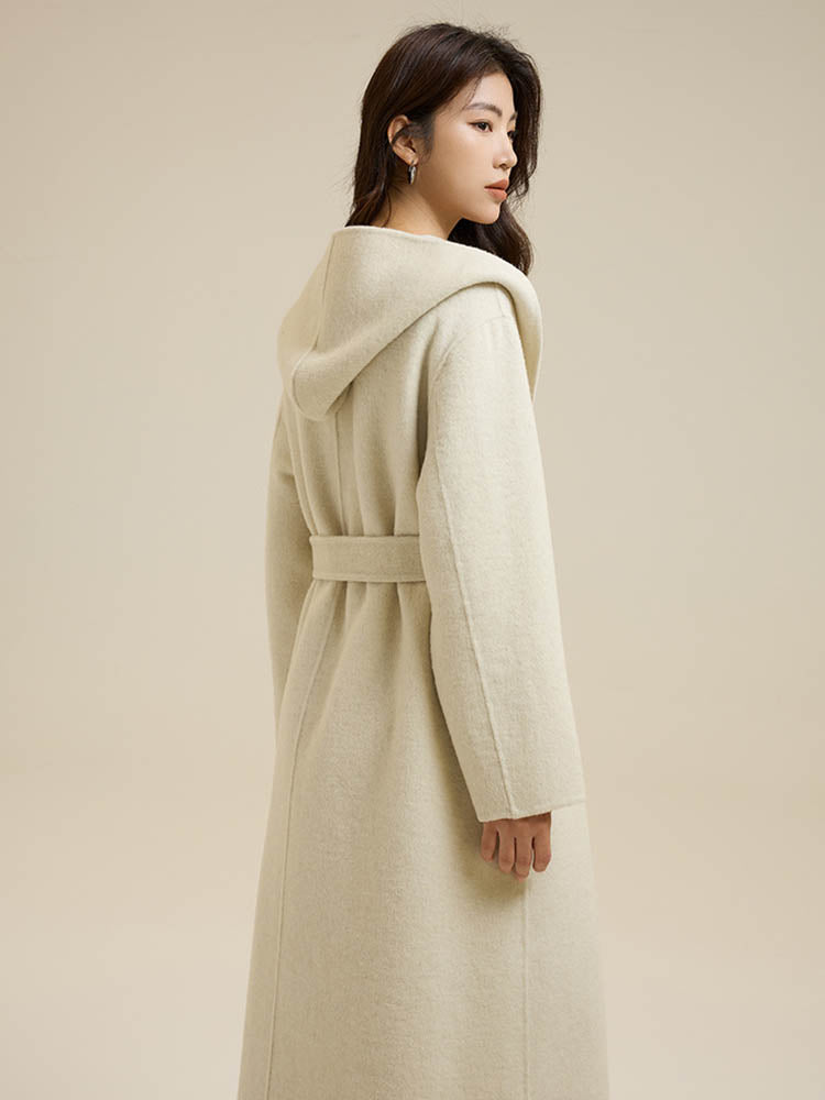 Classic Color Hooded Long Wool Coat