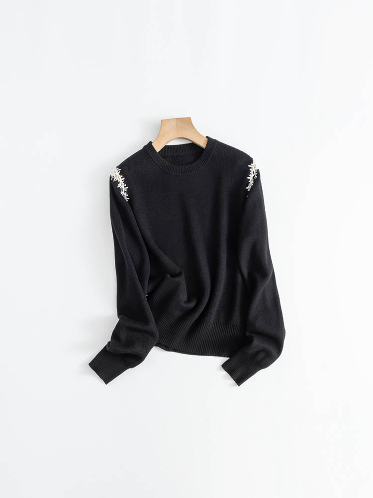 French Cutout Black and White Wool Sweater