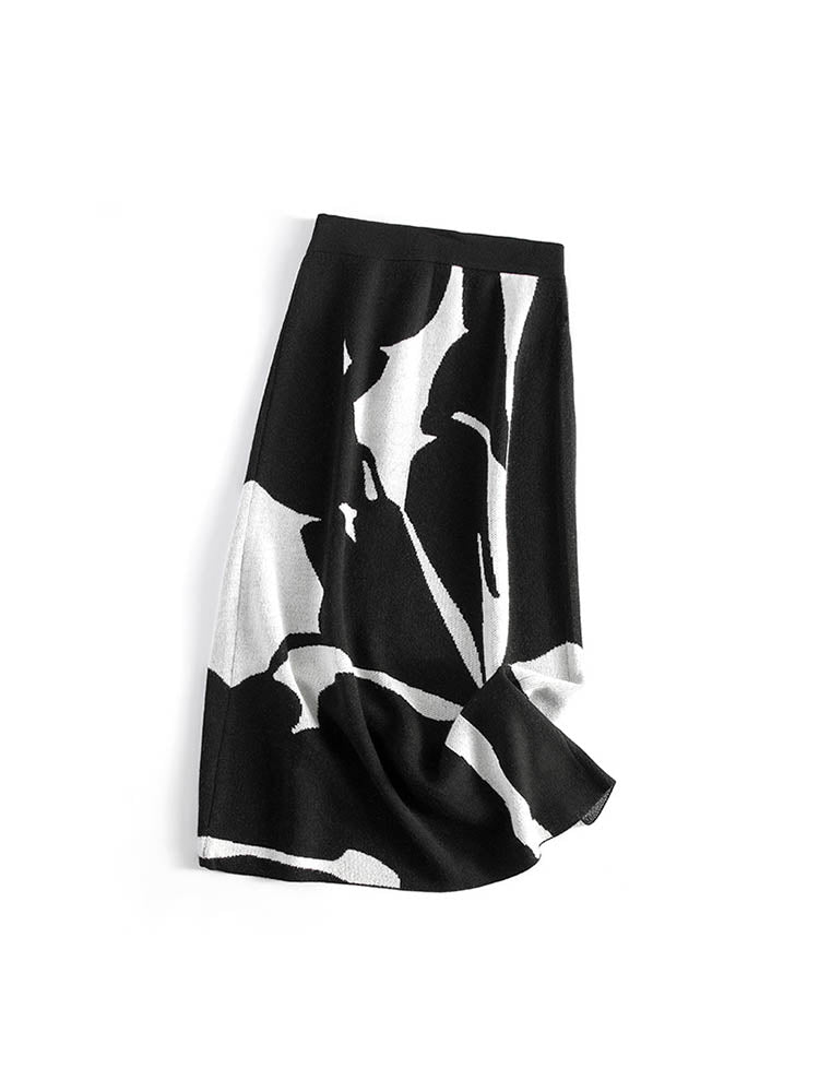 Classic Black And White Jacquard Wool Skirt