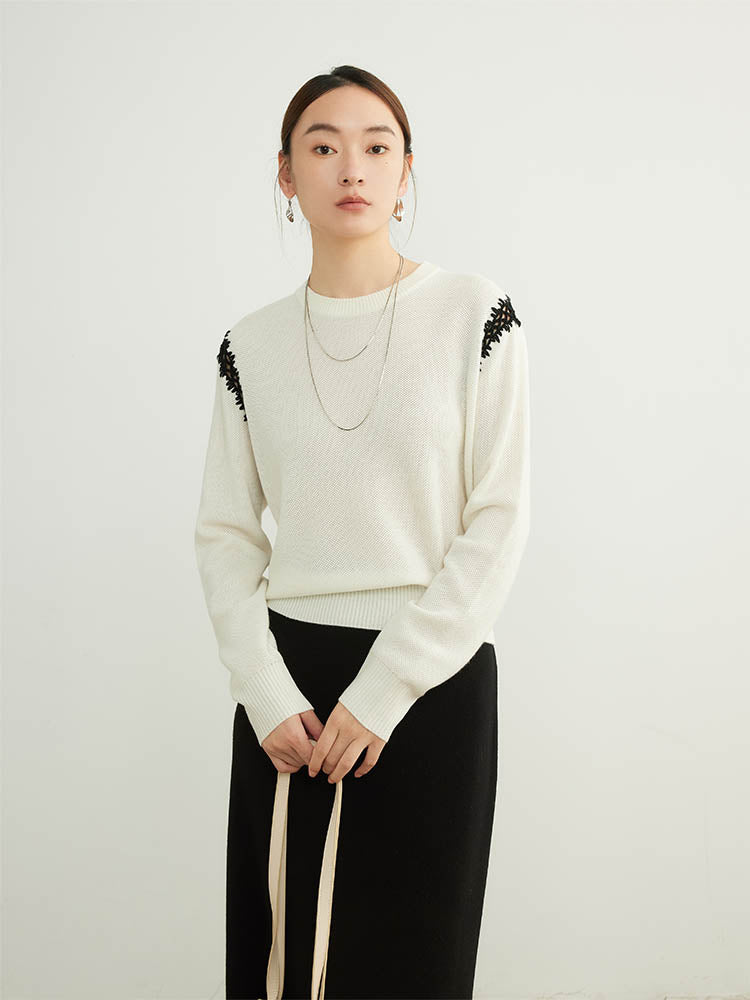 French Cutout Black and White Wool Sweater