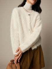 White Lazy Single-Breasted Alpaca Sweater