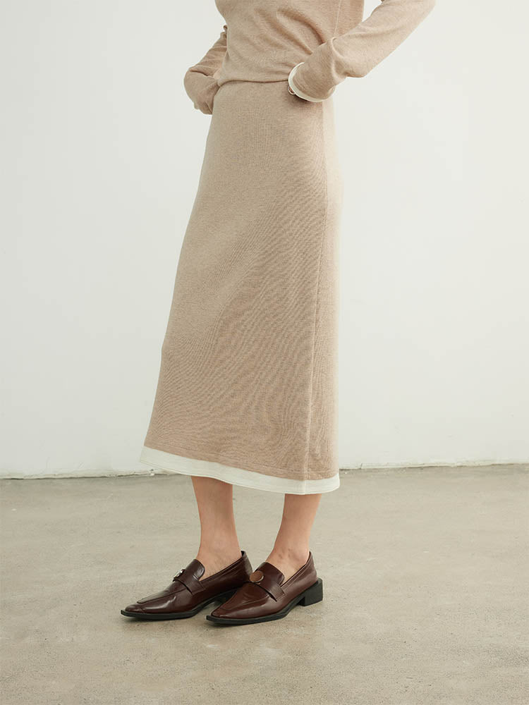 Chic Slimming Knit Colorblock Wool Skirt