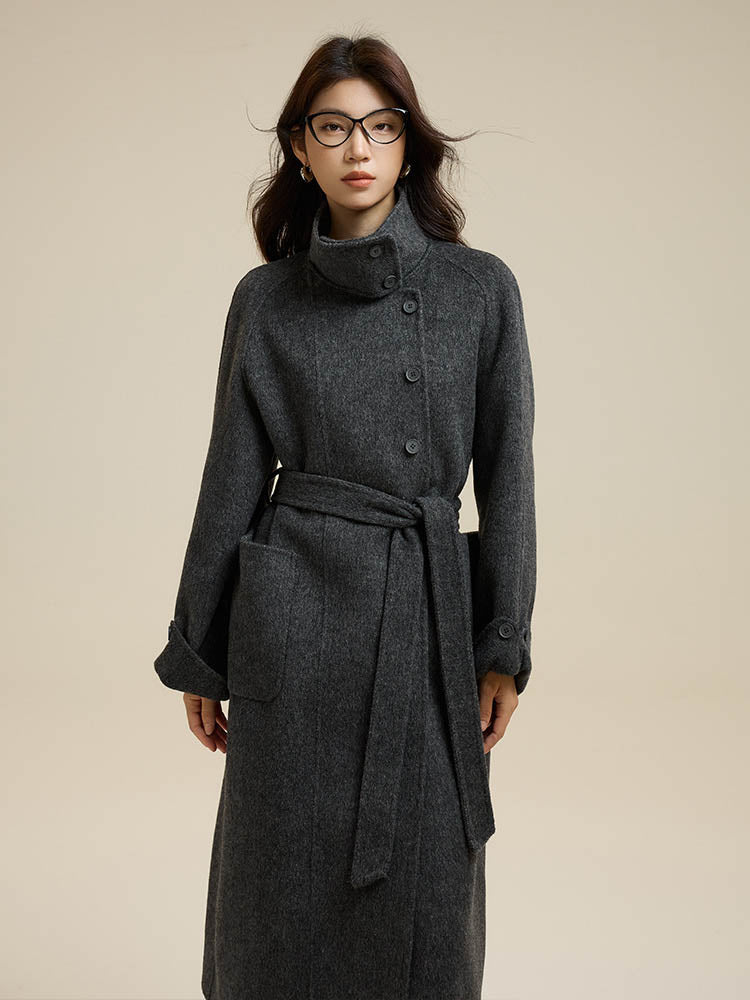 Stand-Up Collar Patch Pocket Wool Coat