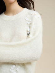 White Lazy Round Neck Alpaca Wool Sweater