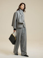 Gray Scarf Short Wool Coat