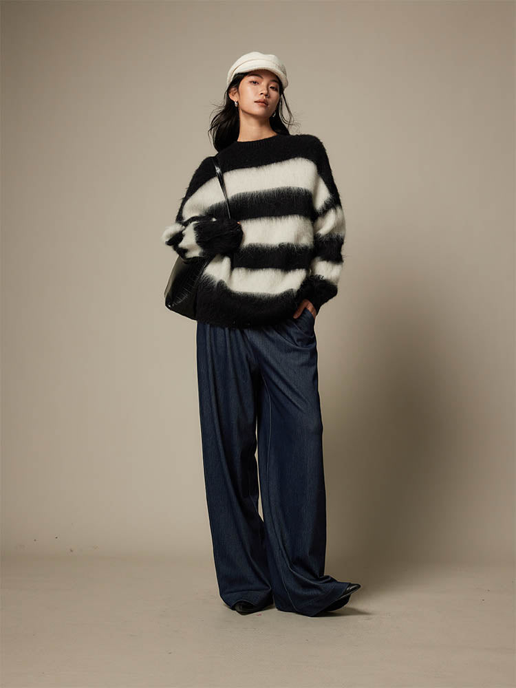 Striped Lazy Contrast Color Alpaca Wool Sweater