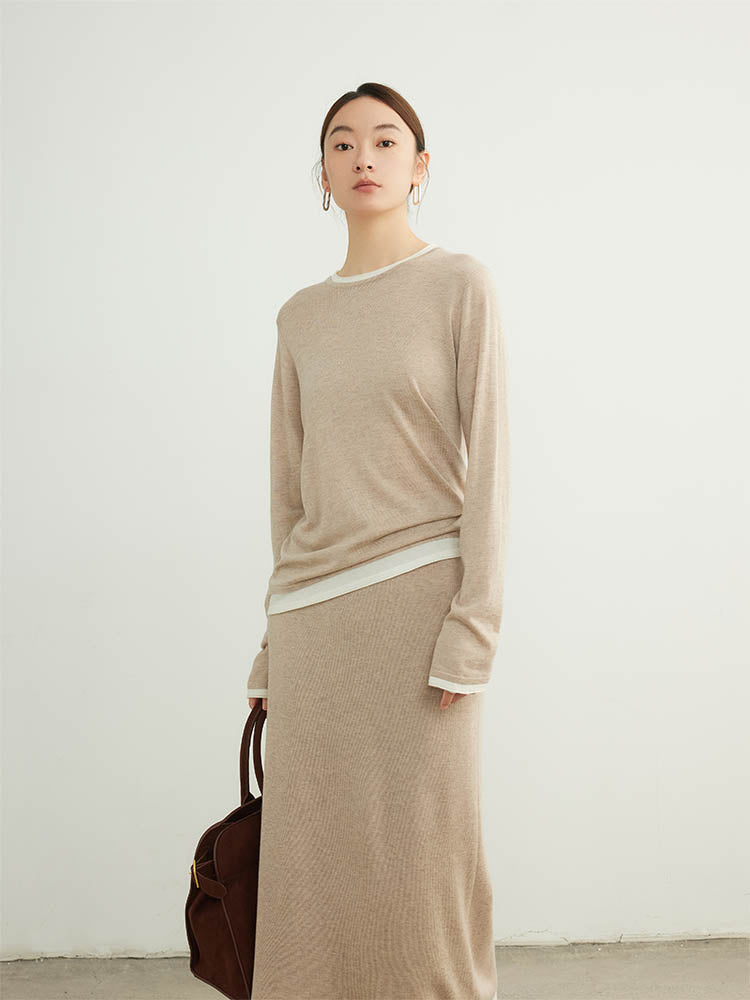 Layered Contrast Color Wool Knit Sweater