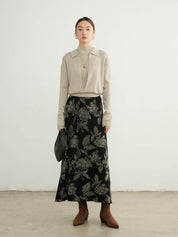 Rose Flower Umbrella Shaped Wool Skirt