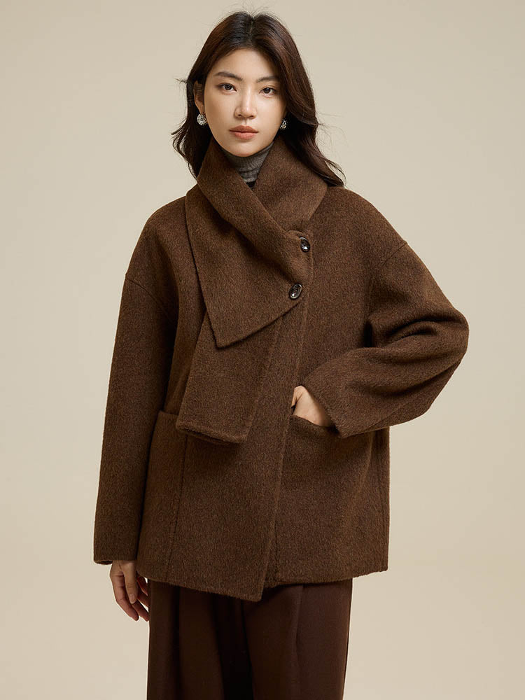 Scarf Short Patch Pocket Wool Coat