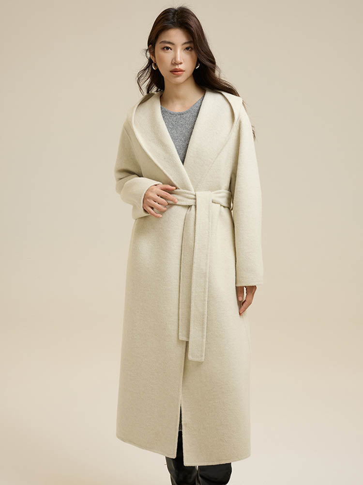 Classic Color Hooded Long Wool Coat