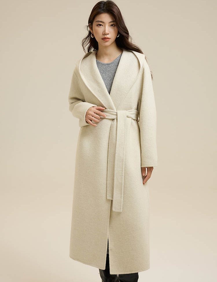 Classic Color Hooded Long Wool Coat