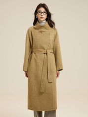 Stand-Up Collar Side Placket Tie Wool Coat