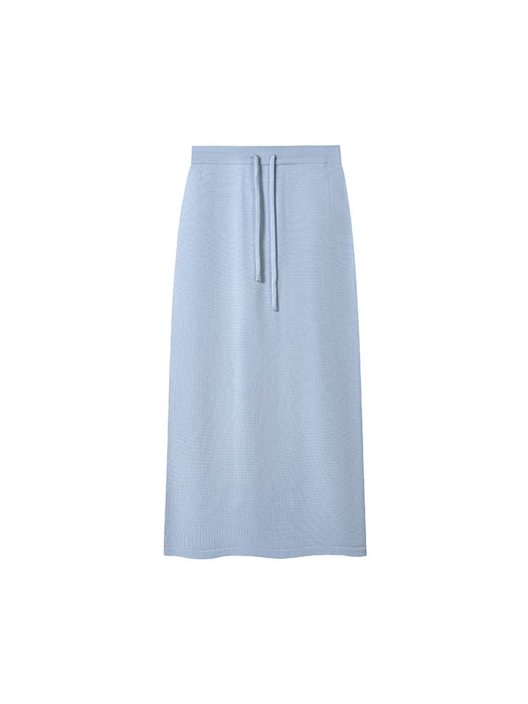 Drawstring Slit Straight Wool Skirt