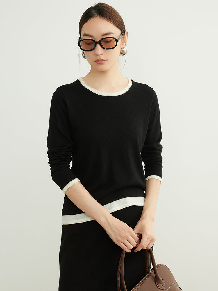 Layered Contrast Color Wool Knit Sweater