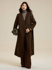 Brown Scarf-Style Long Wool Coat