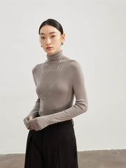 High Neck with Thumbhole Cuff Wool Sweater