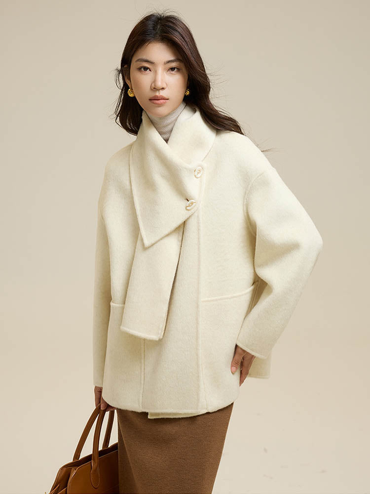 Scarf Short Patch Pocket Wool Coat