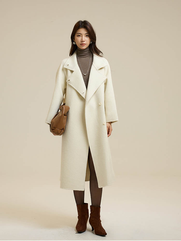 Stand-Up Collar Side Placket Tie Wool Coat