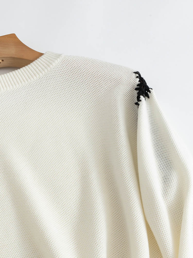 French Cutout Black and White Wool Sweater