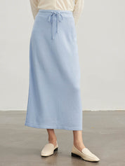 Drawstring Slit Straight Wool Skirt