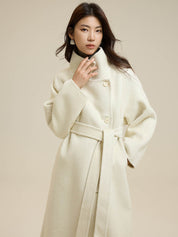 Stand-Up Collar Side Placket Tie Wool Coat