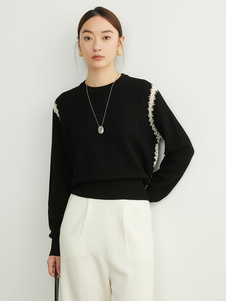 French Cutout Black and White Wool Sweater