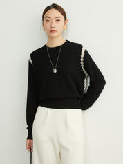 French Cutout Black and White Wool Sweater