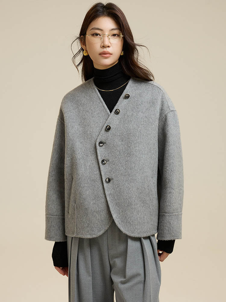 Gray Scarf Short Wool Coat