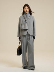 Gray Scarf Short Wool Coat