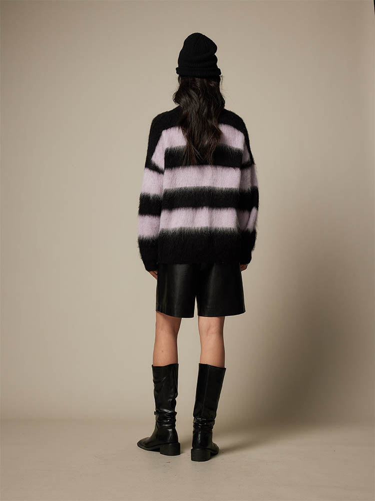 Striped Lazy Contrast Color Alpaca Wool Sweater