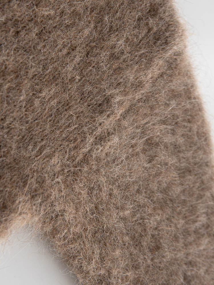 Brown Classic Round Neck Alpaca Wool Sweater