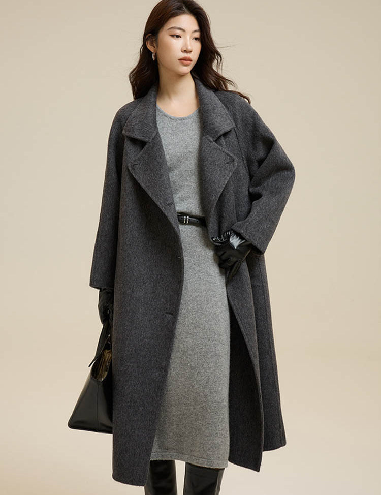 Stand-Up Collar Side Placket Tie Wool Coat