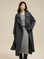 Stand-Up Collar Side Placket Tie Wool Coat