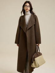 Partial Placket Single-Button Tie Wool Coat