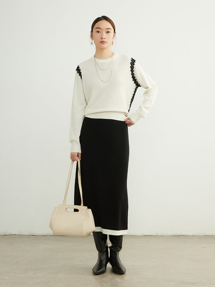 French Cutout Black and White Wool Sweater