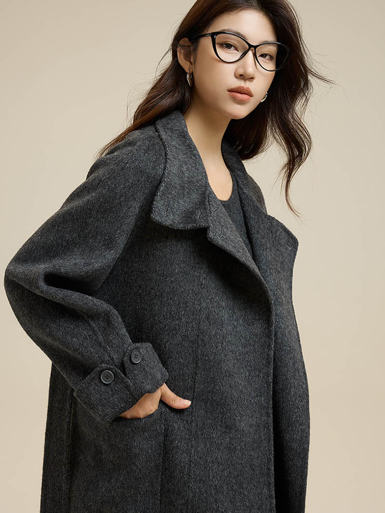 Stand-Up Collar Patch Pocket Wool Coat