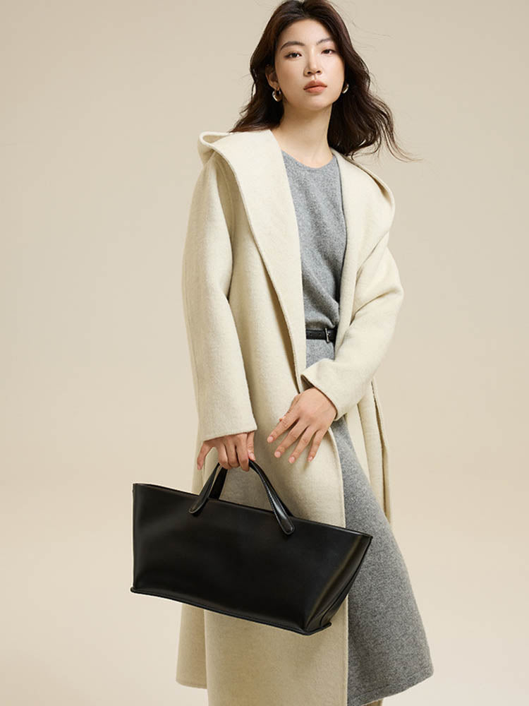 Classic Color Hooded Long Wool Coat