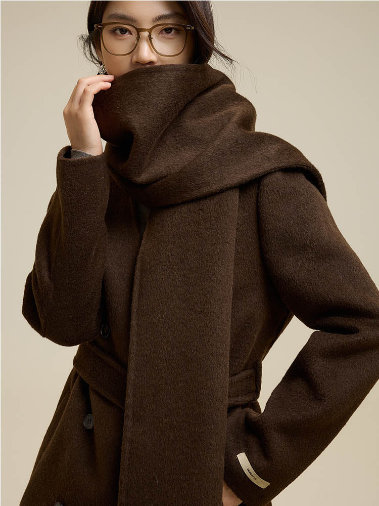 Brown Scarf-Style Long Wool Coat