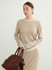 Layered Contrast Color Wool Knit Sweater