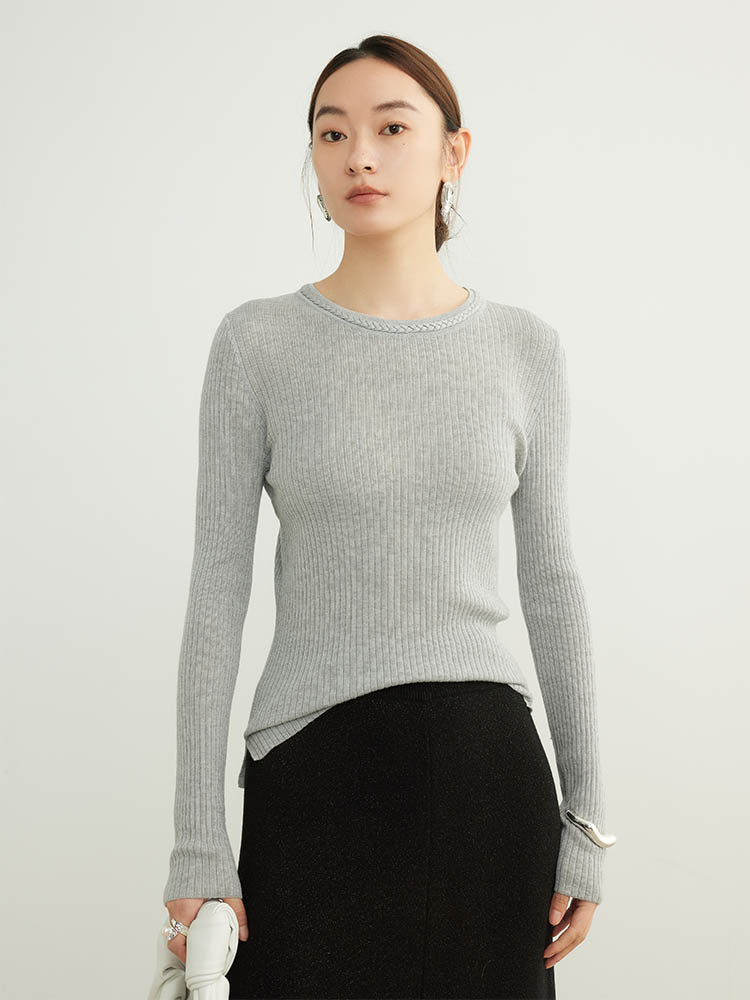 Classic Cable Knit Neck Wool Sweater