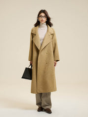 Stand-Up Collar Side Placket Tie Wool Coat