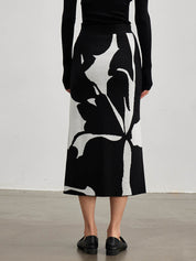 Classic Black And White Jacquard Wool Skirt