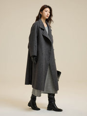 Stand-Up Collar Side Placket Tie Wool Coat