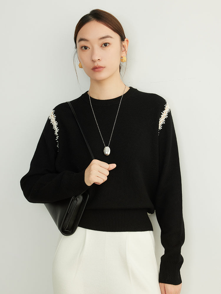 French Cutout Black and White Wool Sweater