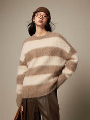 Striped Lazy Contrast Color Alpaca Wool Sweater