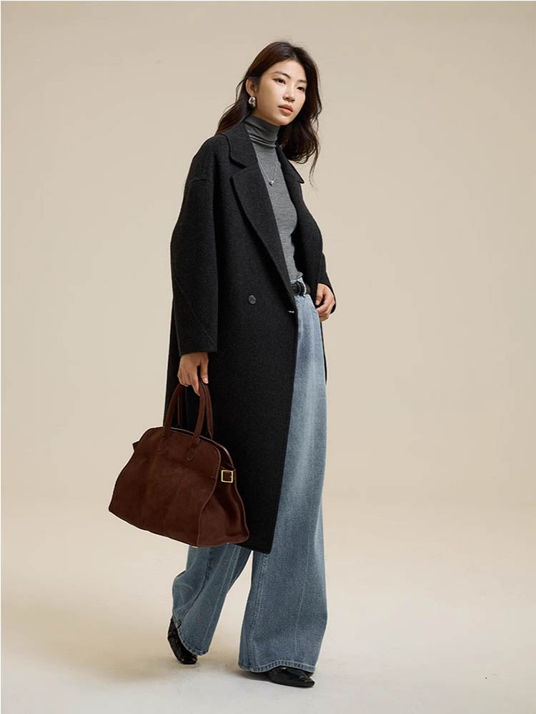 Suit Collar Single Button Wool Coat