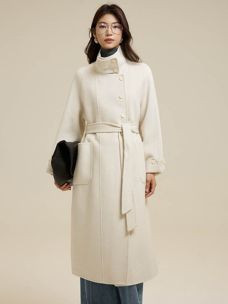 Stand-Up Collar Patch Pocket Wool Coat