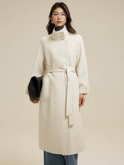 Stand-Up Collar Patch Pocket Wool Coat