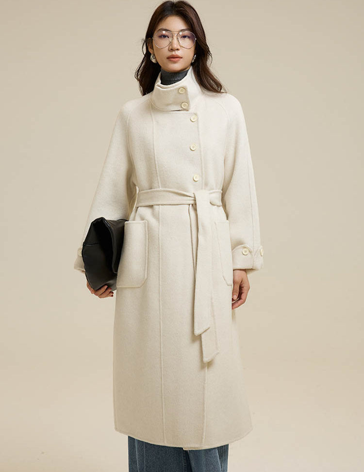 Stand-Up Collar Patch Pocket Wool Coat